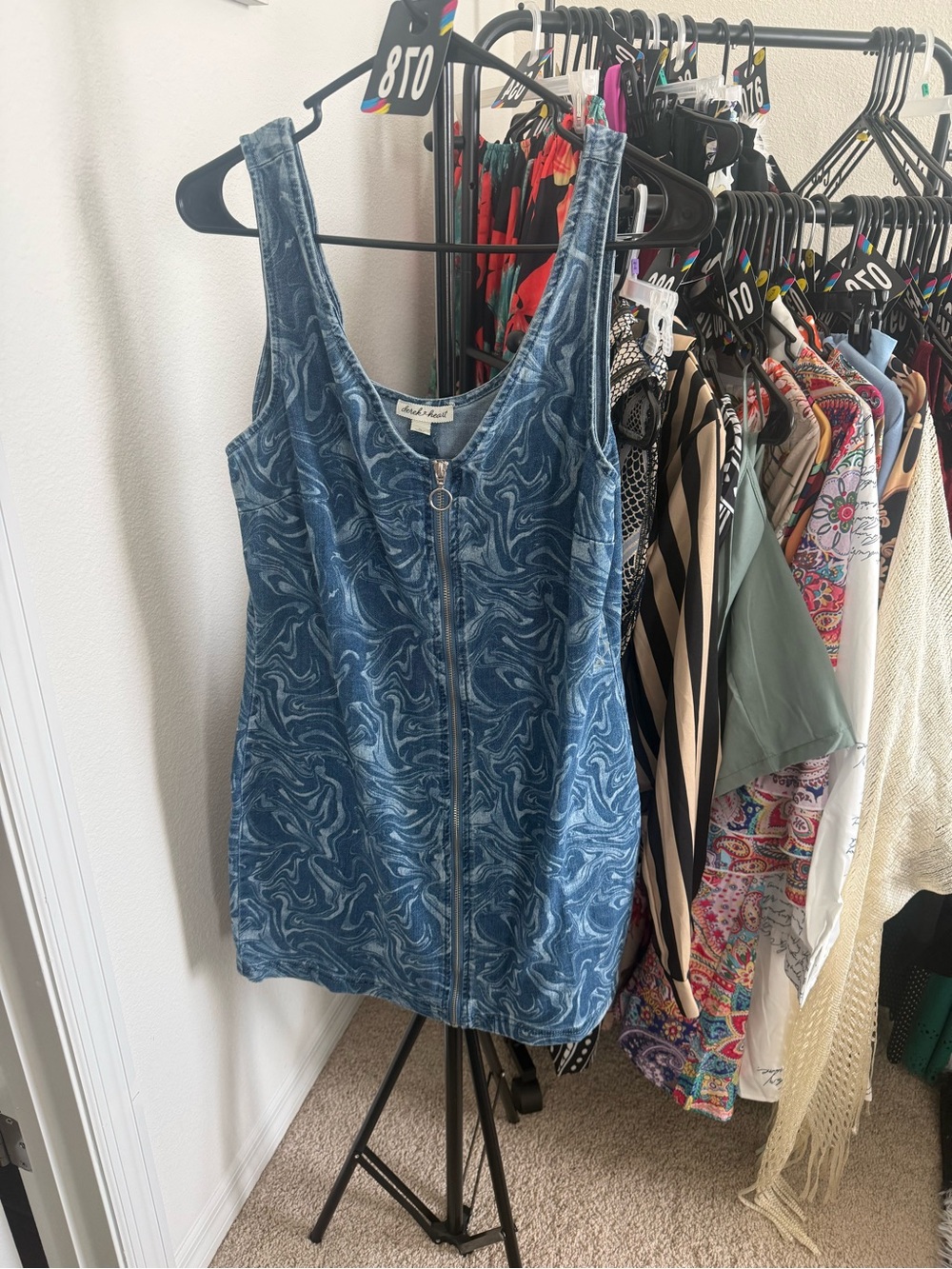 Blue Swirl Zip-Front Mini Dress